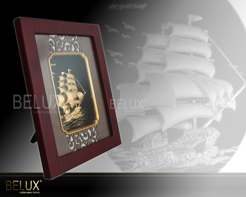 Tranh thuận buồm xuôi gió dát vàng 24k kt 23 x 25cm