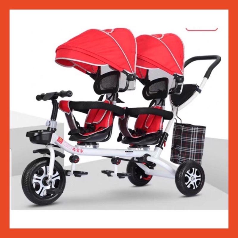 Xe đẩy đôi cho bé bánh cao su, ghế xoay 360 độ