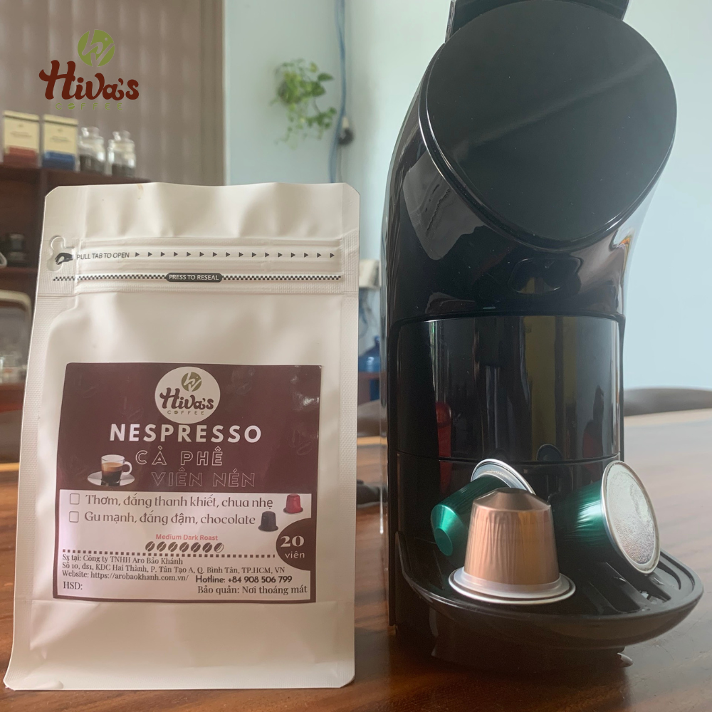 Cà phê viên nén Nespresso chính hãng HIVA'S COFFEE, túi zip 20 viên nhựa GU NHẸ - Nguyên chất, Thơm nồng nàn, Chua thanh, đắng nhẹ, hậu ngọt tự nhiên - Dòng TIẾT KIỆM. Giá TỐT tại xưởng