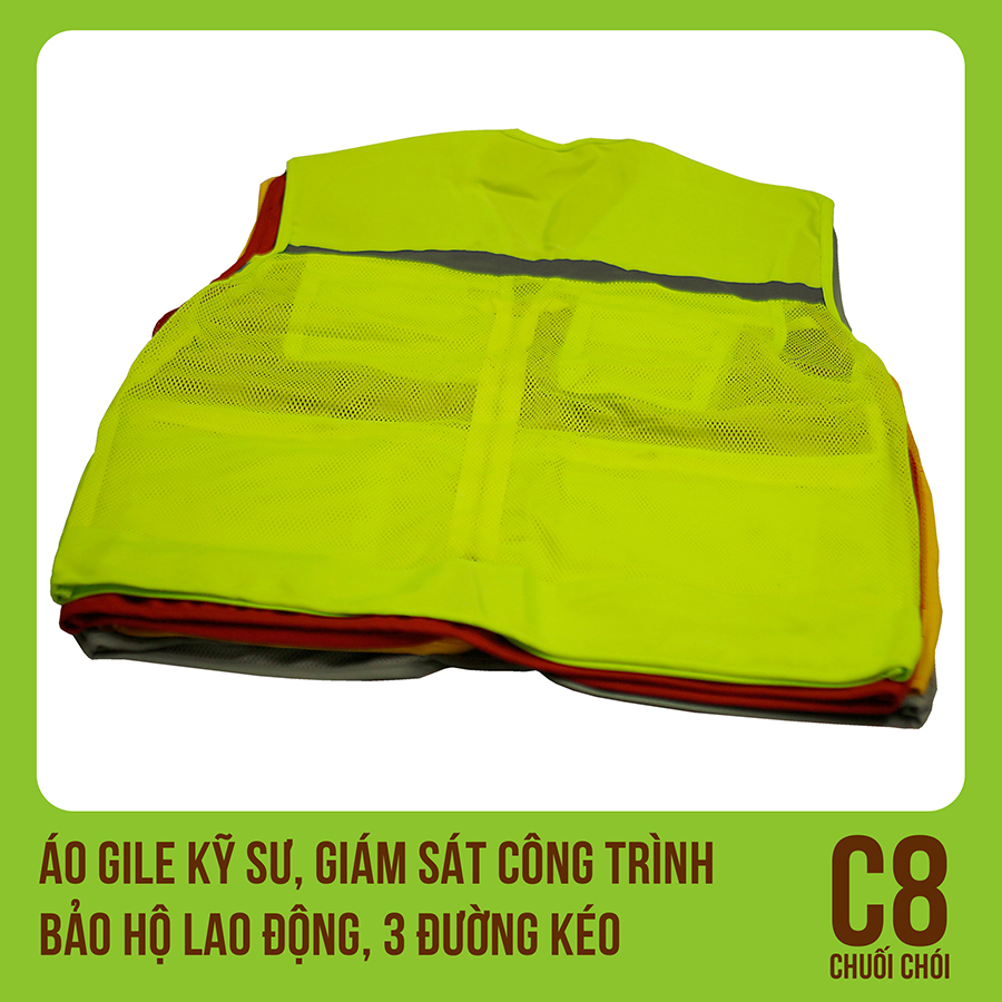 Áo Gile Kỹ Sư, Giám Sát Công Trình, Bảo Hộ Lao Động, 3 Đường Kéo - Mã C8 (Chuối Chối)