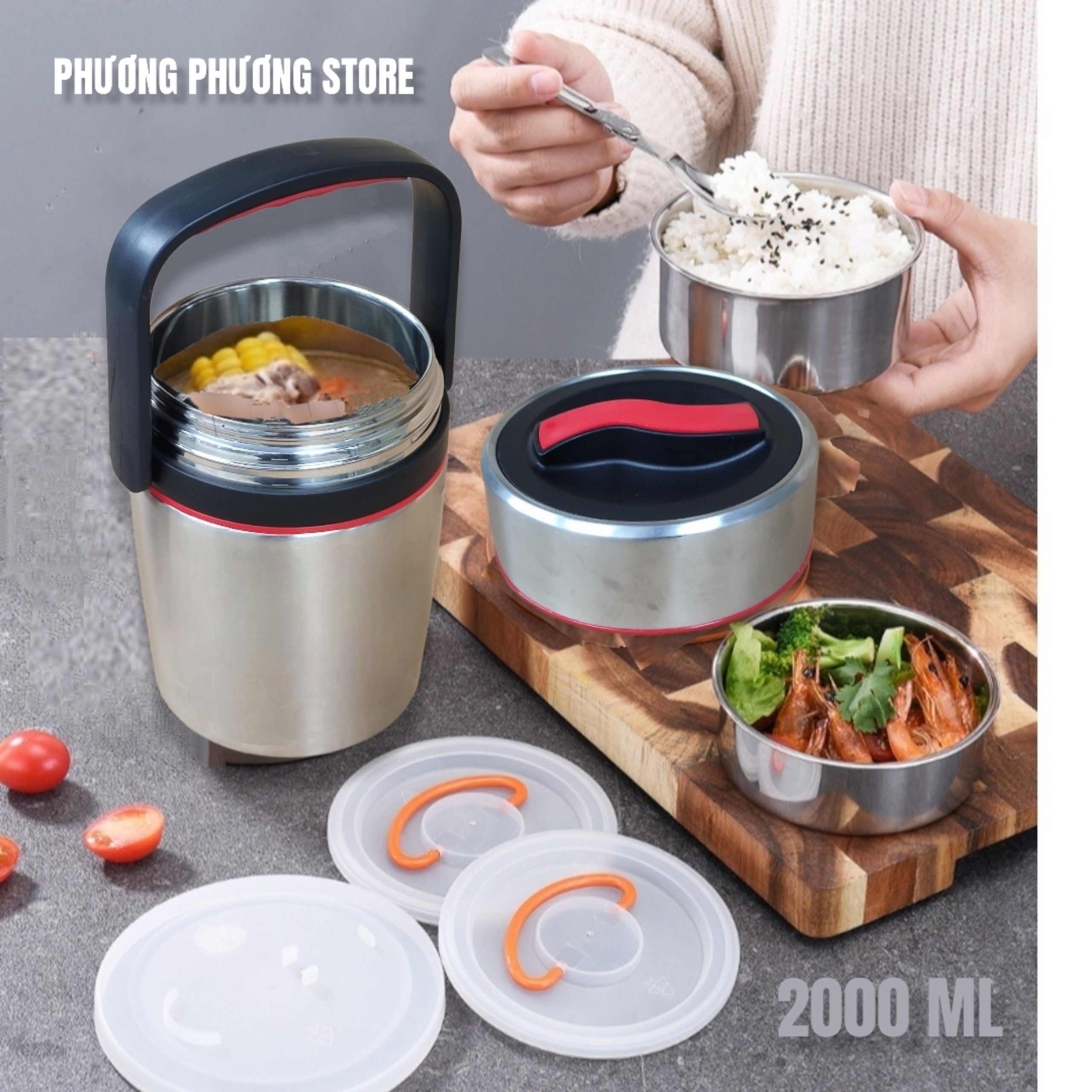 CẶP LỒNG, CAMEN GIỮ NHIỆT CAO CẤP INOX 304 DUNG TÍCH 2.0L HÀNG SIÊU ĐẸP XD 011