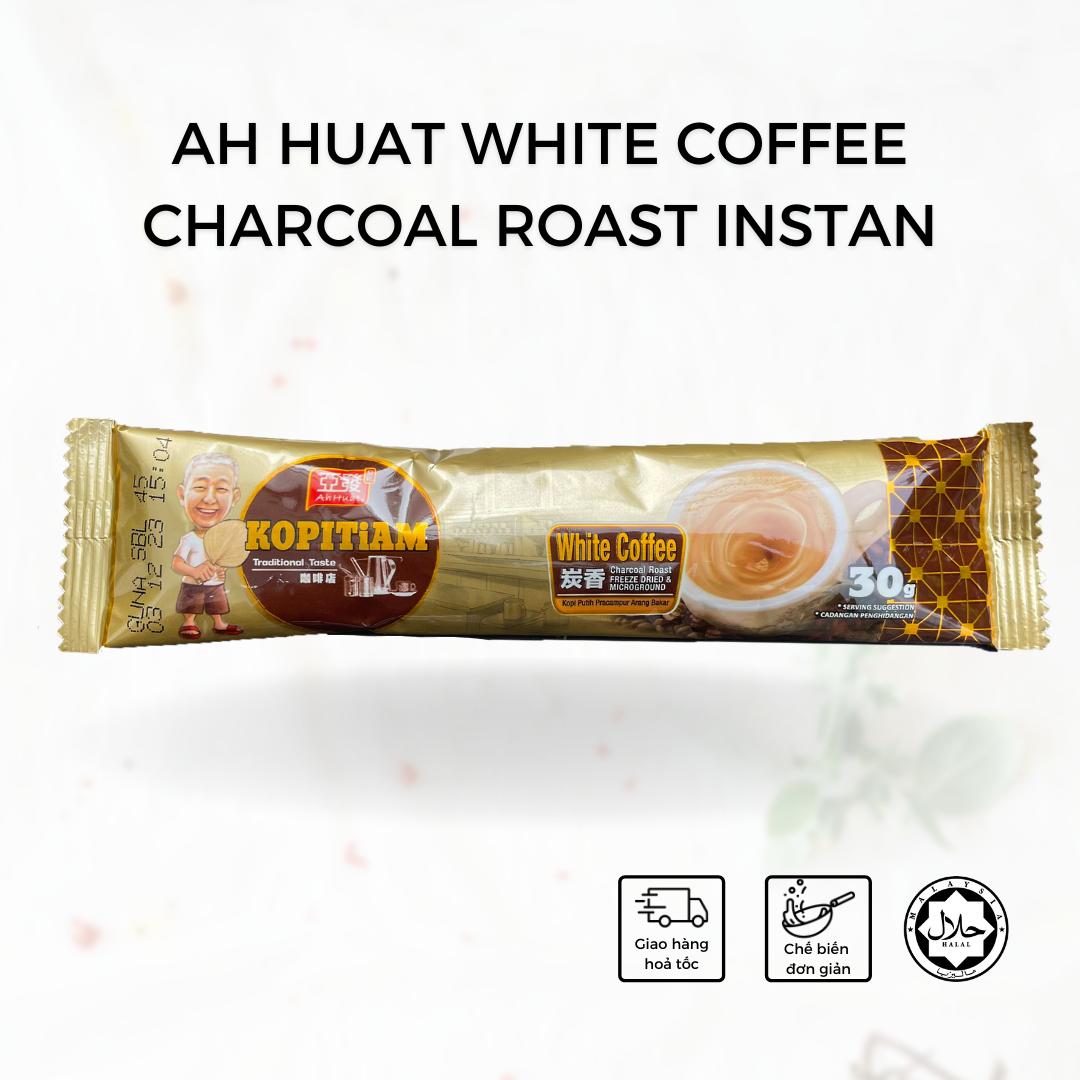 [Gói lẻ] Cà phê trắng than hoạt tính Kopitiam Malaysia (Ah Huat White Coffee Charcoal Roast Instant)