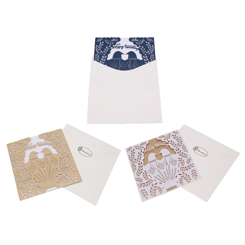 10 Sets Couple Birds Wedding Invitation Cards with Envelopes and Seals Blue