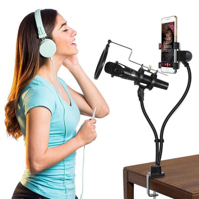 Giá đỡ livetreams 2in1 kẹp bàn cao cấp tặng kèm kẹp dt, kẹp mic, màng lọc