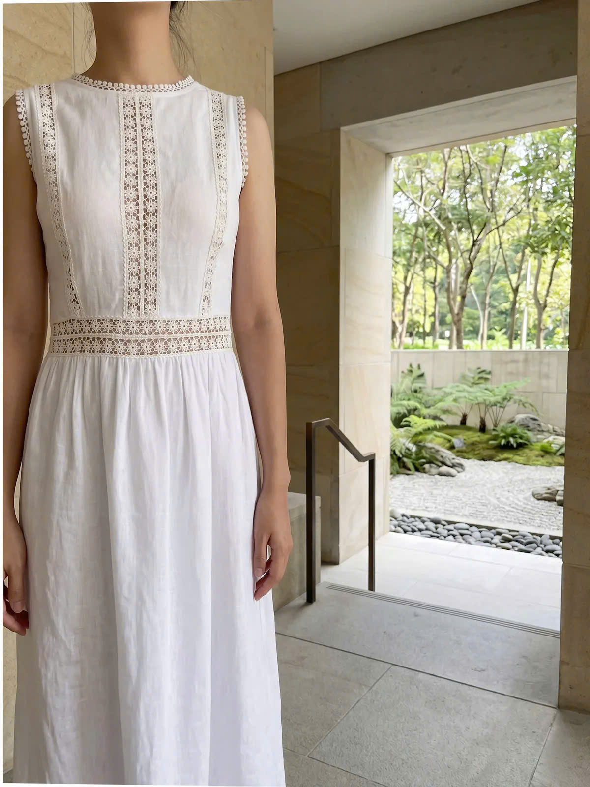 Đầm Maxi Phối Ren Linen Trắng Minh Duyên Dre237 Thời trang Hity