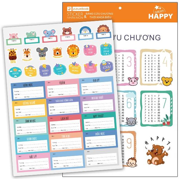 Bộ 15 Nhãn Tên Môn Học Kèm 20 Sticker Happy - futurebook N641