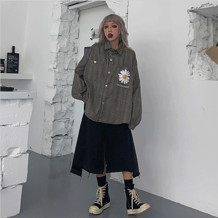 ÁO SƠ MI KẺ HOA CÚC HELLO UNISEX FORM RỘNG NAM NỮ / ÁO SƠ MI KẺ OVERSIZE