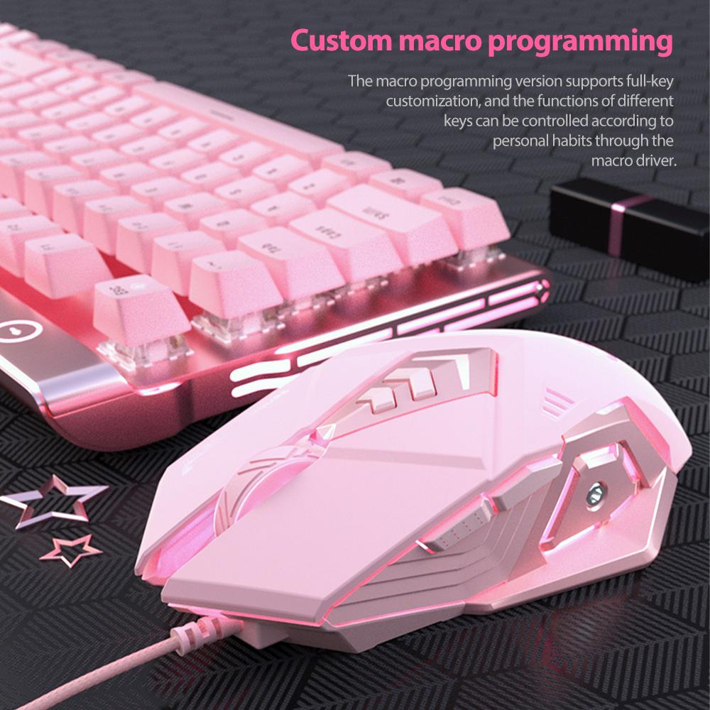 Chuột Có Dây Chơi Game Hay Cơ Học 4800 DPI USB Công Thái Học Chuột Tắt Tiếng Chuột Có Đèn Dành Cho Máy Tính Laptop Chơi Game Văn Phòng hồng Vĩ Mô