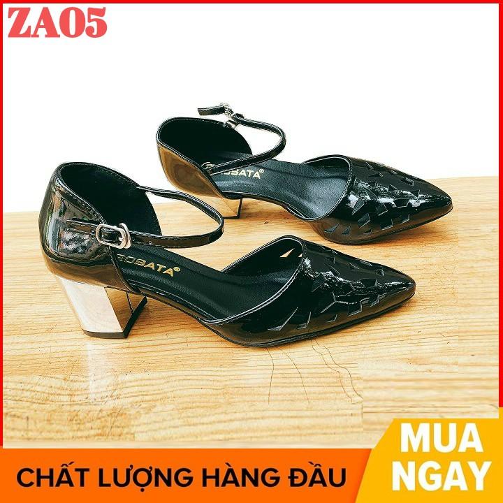 Giày cao gót nữ đẹp đế vuông 5 phân hàng hiệu rosata màu đen za05