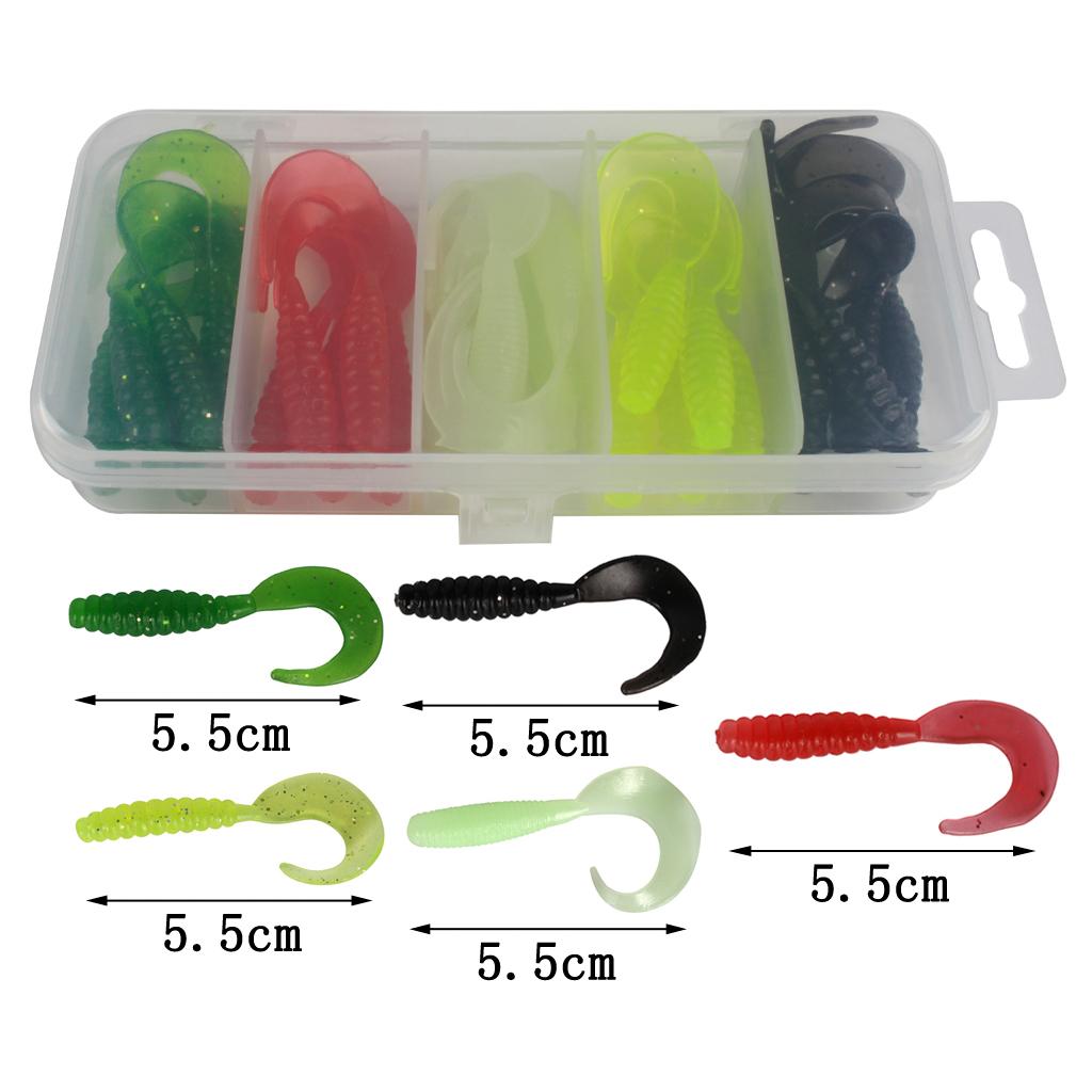 25pcs Double Tail Soft Lures Fishing Bait Maggots Grub Worm Lure, Black/White/Red/Yellow/Green