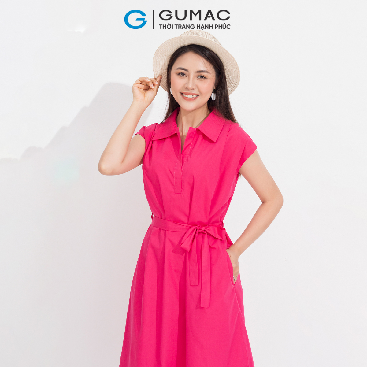 Đầm sơ mi vai kiểu GUMAC DD05041