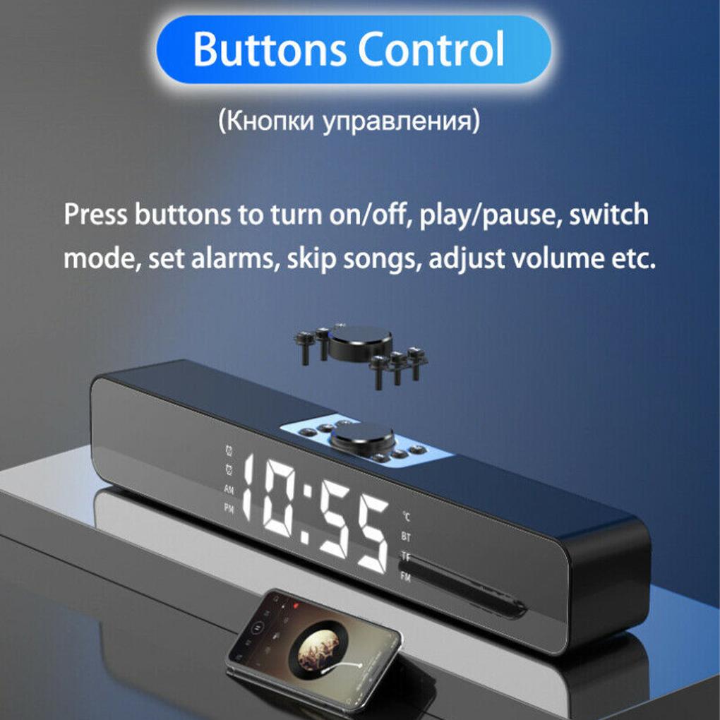 Tivi Sound Bar Âm thanh tiết kiệm năng lượng Đồng hồ báo thức Loa kim loại âm thanh nổi không dây Radio PC Khách sạn Trắng Có màn hình Màu sắc: Trắng
