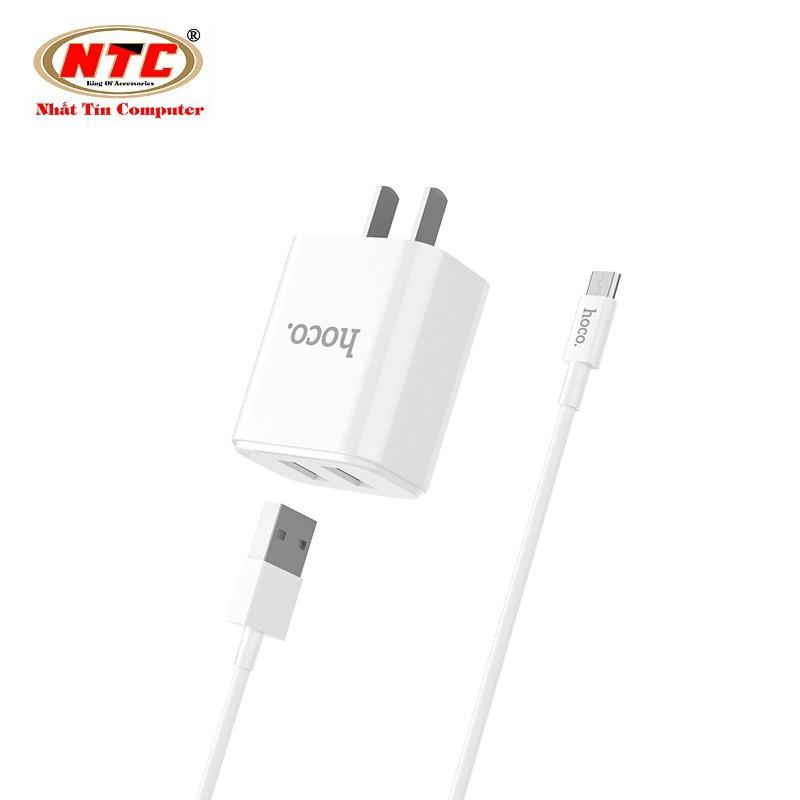 Combo cốc sạc 2 cổng và cáp sạc cổng microUSB dành cho Hoco C62 - output 2.1A (Trắng) - Hàng chính hãng