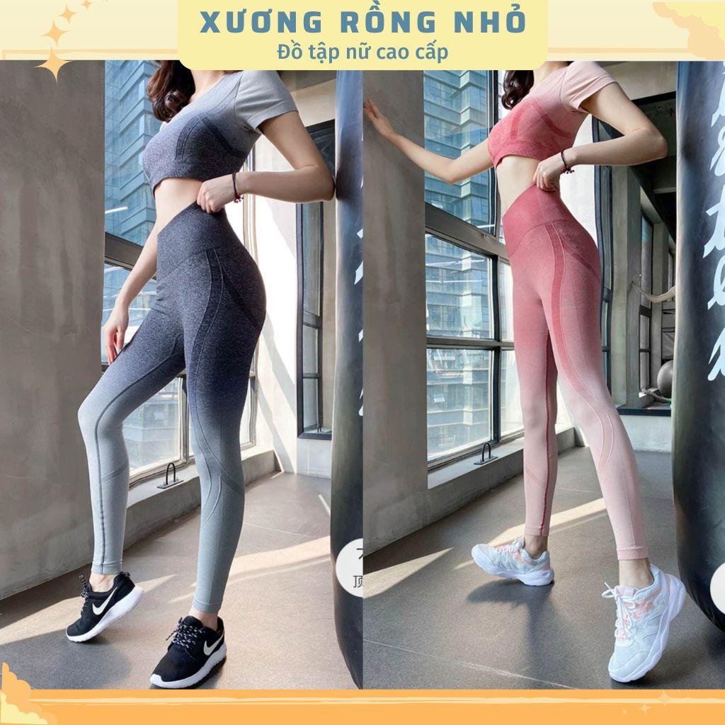 Bộ quần áo tập gym, yoga thể thao nữ có sẵn lót ngực, Đồ tập nữ ombre, quần tập cạp cao chất lệu thông thoáng, co giãn