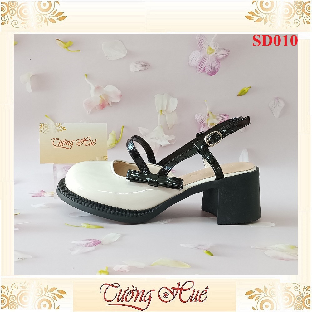 [Ảnh Thật 100%] [FULLBOX] Giày Sandal Cao Gót Nữ Da Bóng Phối Nơ Gót Vuông Cao 6CM - Hàng Quảng Châu