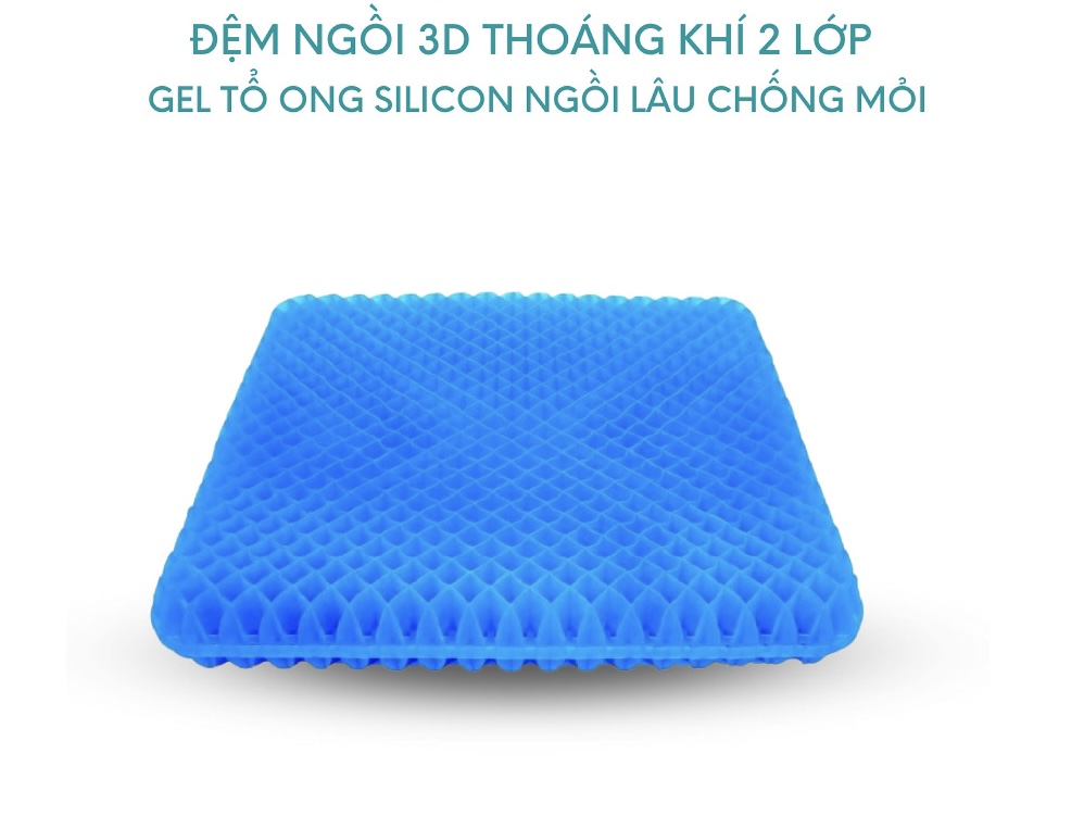 ￼Đệm Ngồi Bệt Silicon 2 lớp Thế Hệ Mới  Dạng Gel 3D Tổ Ong Nệm Lót Ghế Thoáng Khí Tuần Hoàn Ngồi Lâu Không Mỏi