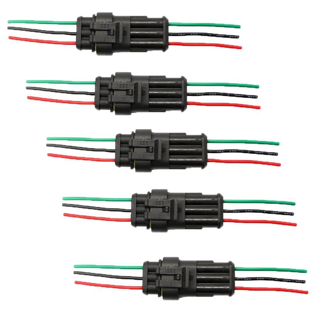 Support 3 Pin Way Car Auto Waterproof Electrical Connector Plug Socket Kit with Wire AWG Gauge Marine Pack of 5