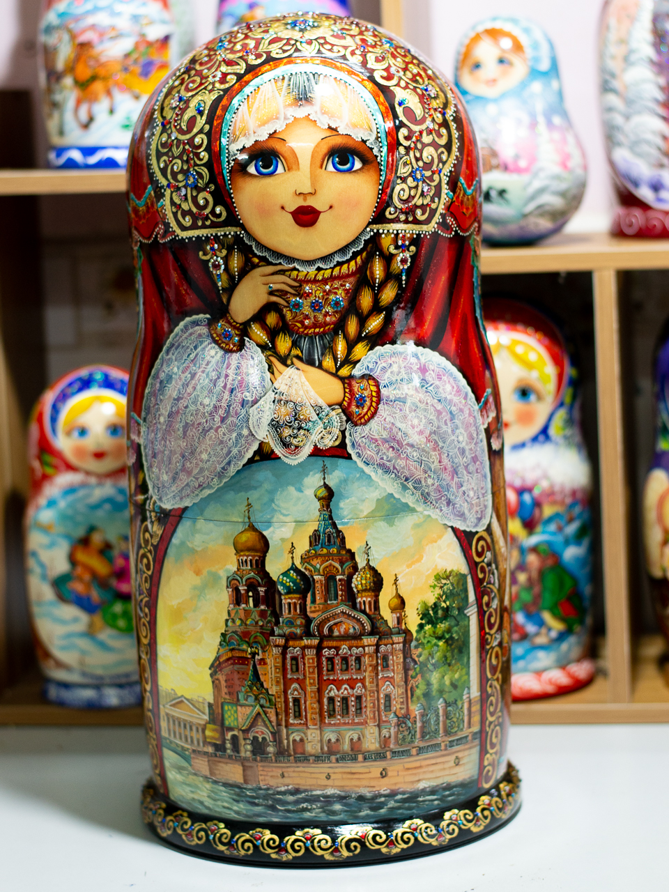 BỘ BÚP BÊ NGA MATRYOSHKA CỠ LỚN 30 LỚP CAO 50CM HOA VĂN "PHONG CẢNH NƯỚC NGA" CỰC ĐẸP, ĐỘC ĐÁO VÀ SANG TRỌNG