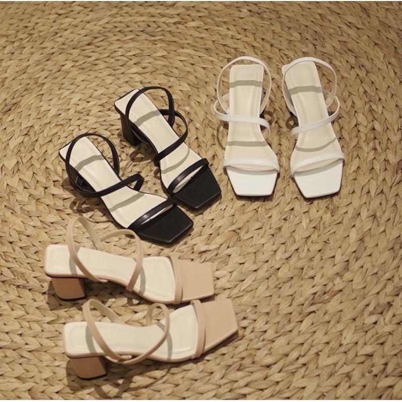 GIÀY SANDAL NỮ 2 QUAI CHÉO HẬU THUN GÓT VUÔNG 5 CM - Giày sandal quai mảnh