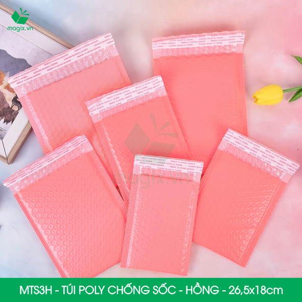 MTS3H - 26.5x18cm - COMBO 100 TÚI GÓI HÀNG CHỐNG SỐC BỌC BÓNG KHÍ MÀU HỒNG PASTEL