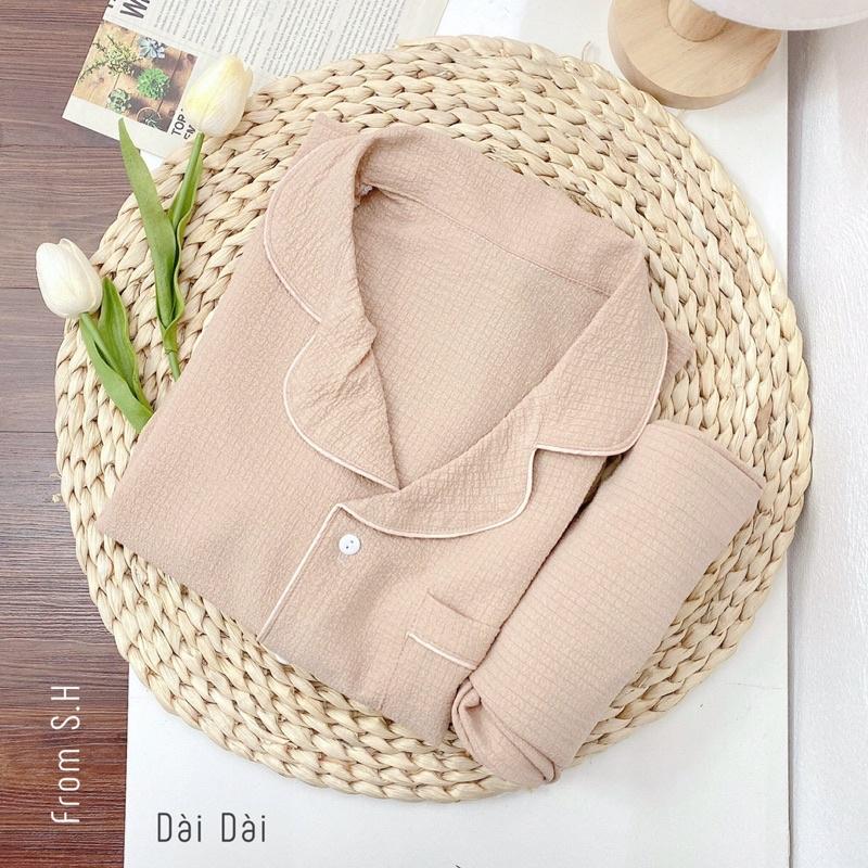 Bộ đồ ngủ nữ dài tay, bộ đồ pizama chất liệu xốp đũi Hàn mề