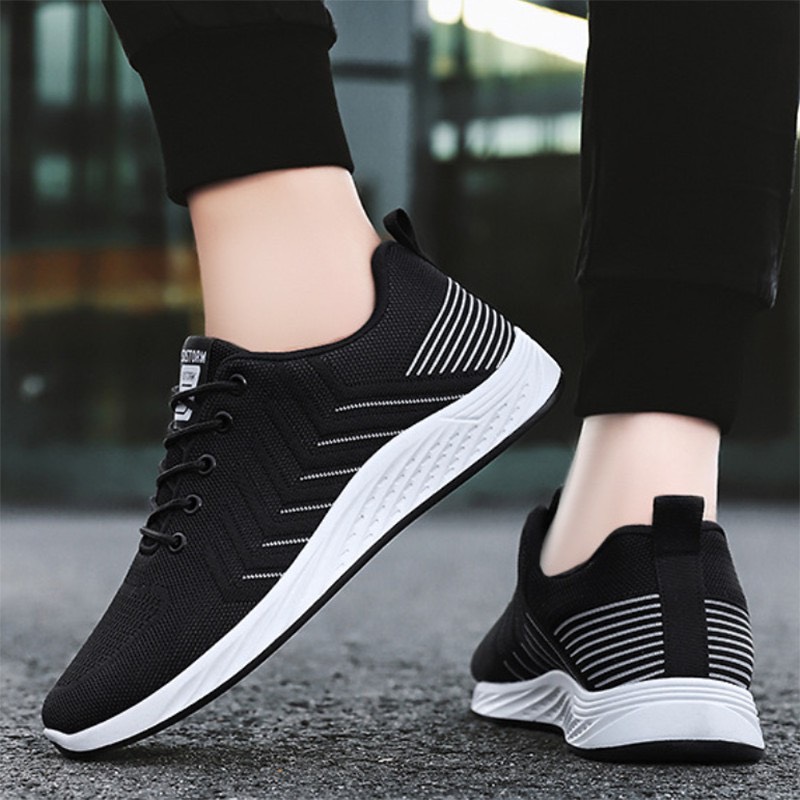 Giày thể thao nam vải thoáng khí  giày nam đen sneaker hợp thể thao chạy bộ.