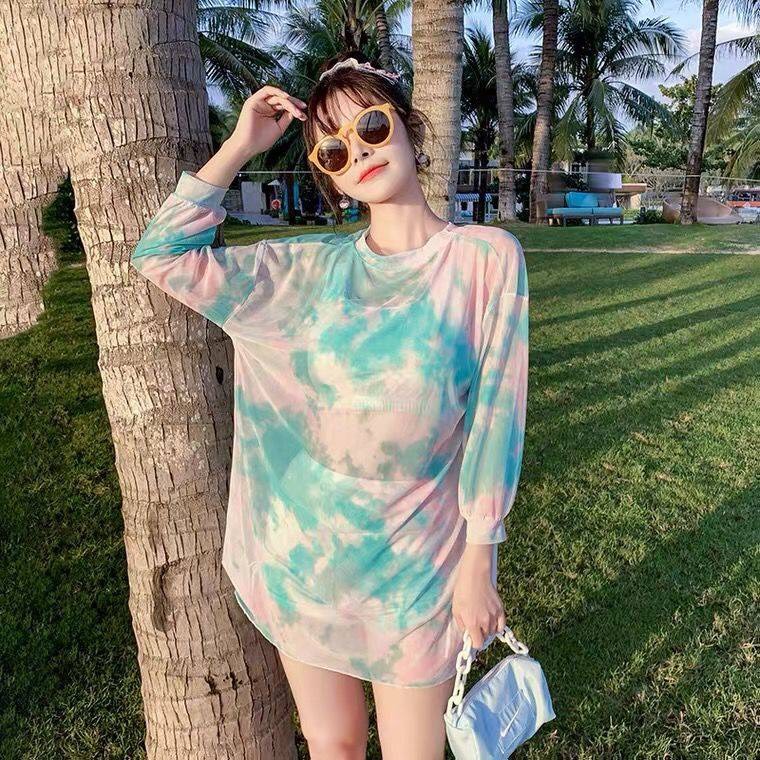 Bộ đồ bơi nữ bikini 3 mảnh màu loang cá tính+ bộ quần áo tắm đi biển đẹp long lanh