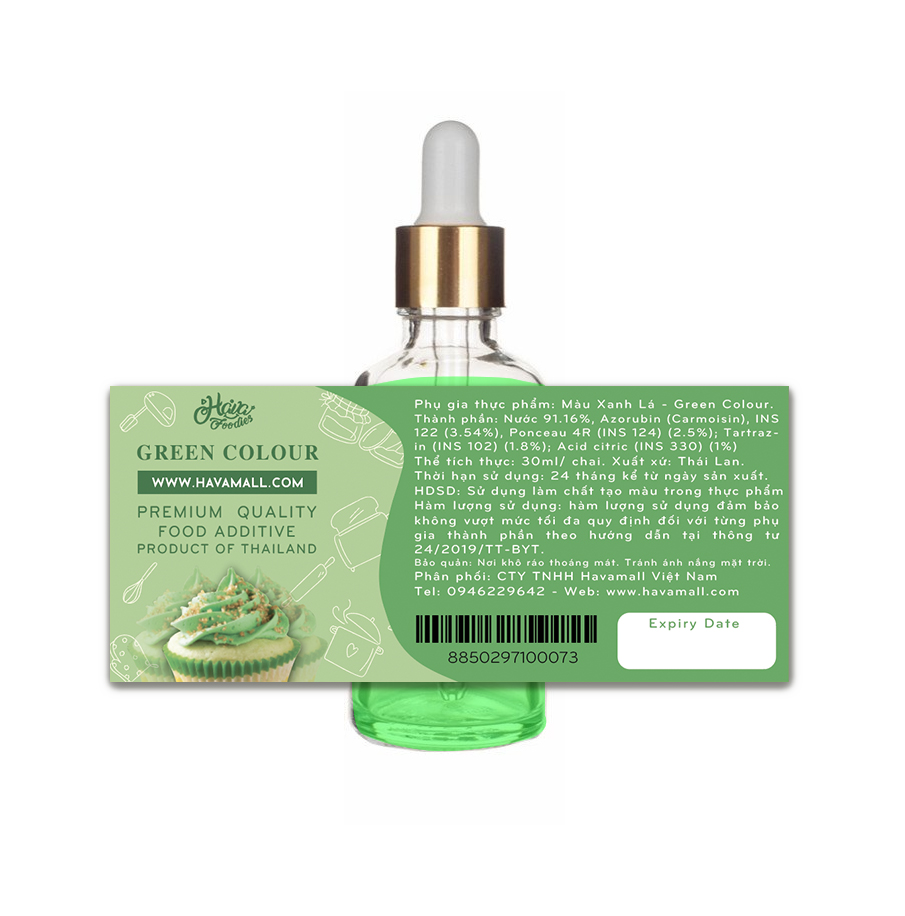 Màu Dùng Trong Thực Phẩm Havafoodies Lọ Thuỷ Tinh Có Ống Bóp 30ml