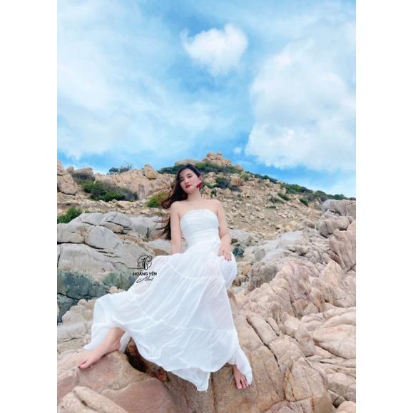 HOANGYEN - AMIE đầm trắng cúp ngực nhún hong chân váy nối tầng phù hợp đi biển, chụp ảnh, dạo phố, tiệc hồ bơi