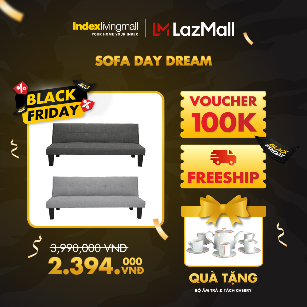 Ghế sofa giường đa năng DAY DREAM khung gỗ, đệm bọc vải cao cấp màu XÁM NHẠT, tựa lưng ngả 3 cấp độ | Index Living Mall - Phân phối độc quyền tại Việt Nam