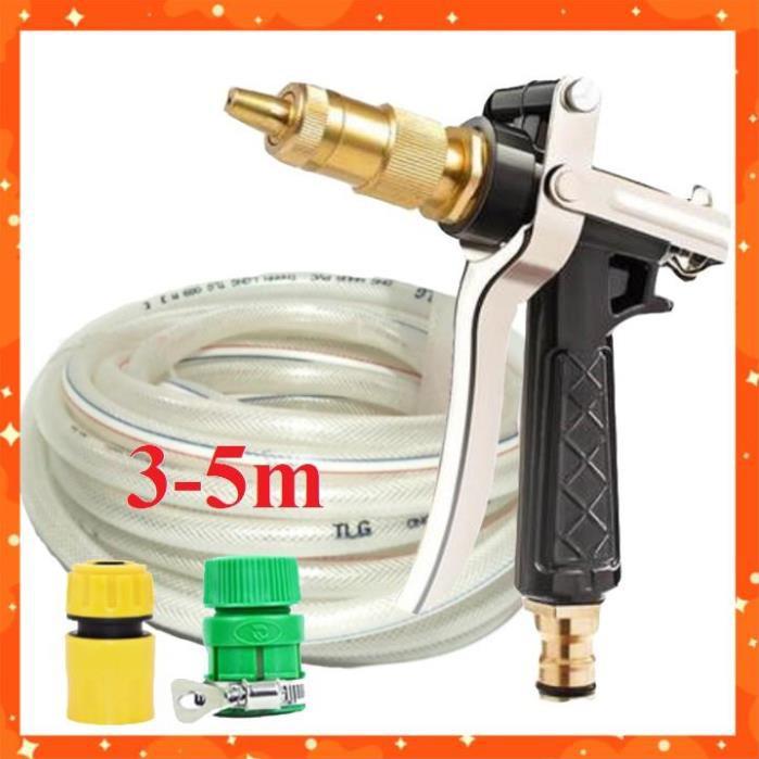 Bộ dây vòi xịt nước rửa xe, tưới cây . tăng áp 3 lần, loại 3m, 5m 206236Eđầu đồng, cút+ tặng túi đựng bút