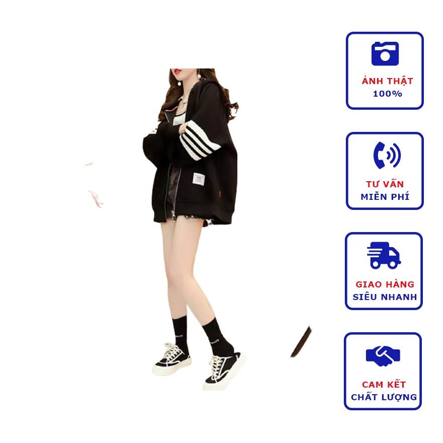 Áo Khoác Cardigan Nữ Phối Sọc Cánh Tay Form Unisex Chất Liệu Nỉ Bông Dày Dặn Có Nón Chống Nắng, Chống Gió Siêu Hot
