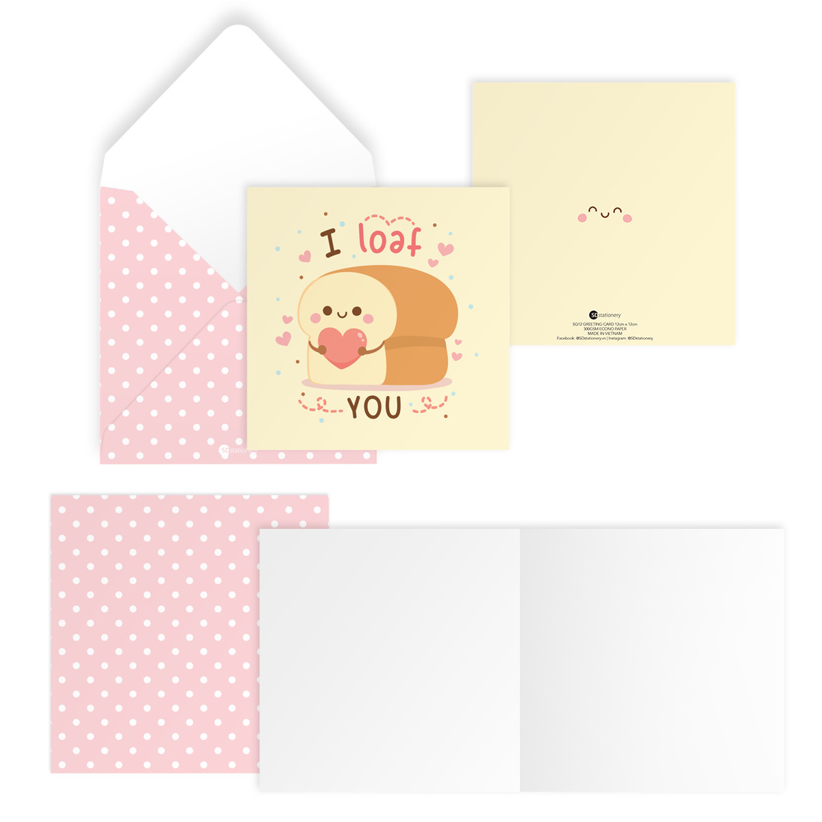 Bộ 4 thiệp vuông 12cm SDstationery CONFECTION tình yêu, tình bạn