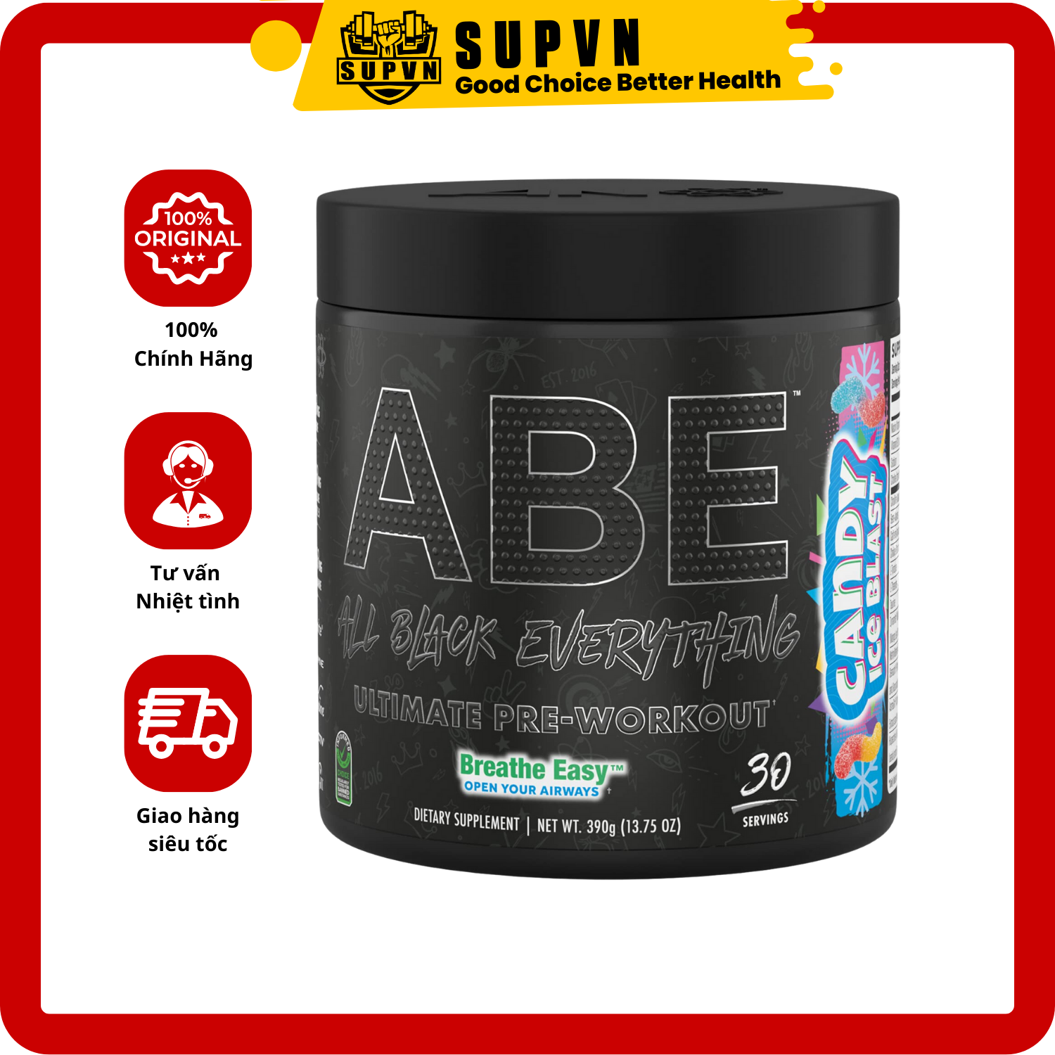 Pre - Workout Abe 30 Lần Dùng Hỗ Trợ Tăng Sức Mạnh Tăng Năng Lượng Trong Quá Trình Tăng Cơ Giảm Mỡ Applied Nutrition - Candy Icy Blast