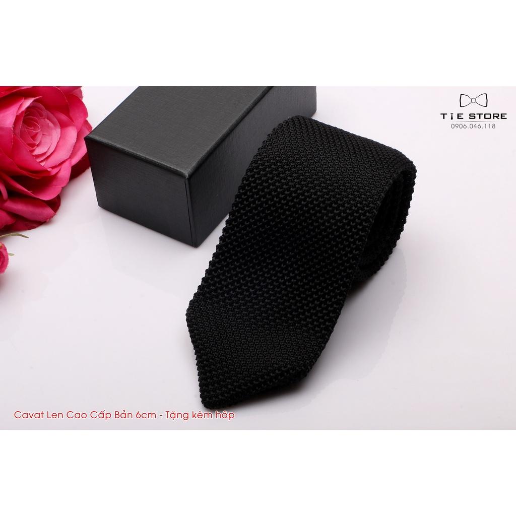 Cà Vạt Len Cao Cấp Bản  6Cm - Cavat Tự Thắt Kèm hộp màu đen