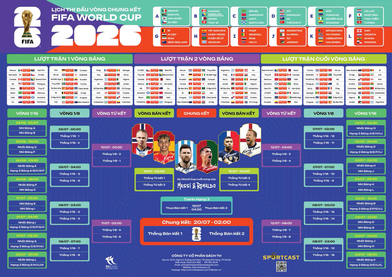 (Kèm ống gỗ vận chuyển) LỊCH THI ĐẤU WORLD CUP 2026 – THEO GIỜ VIỆT NAM – TH Books