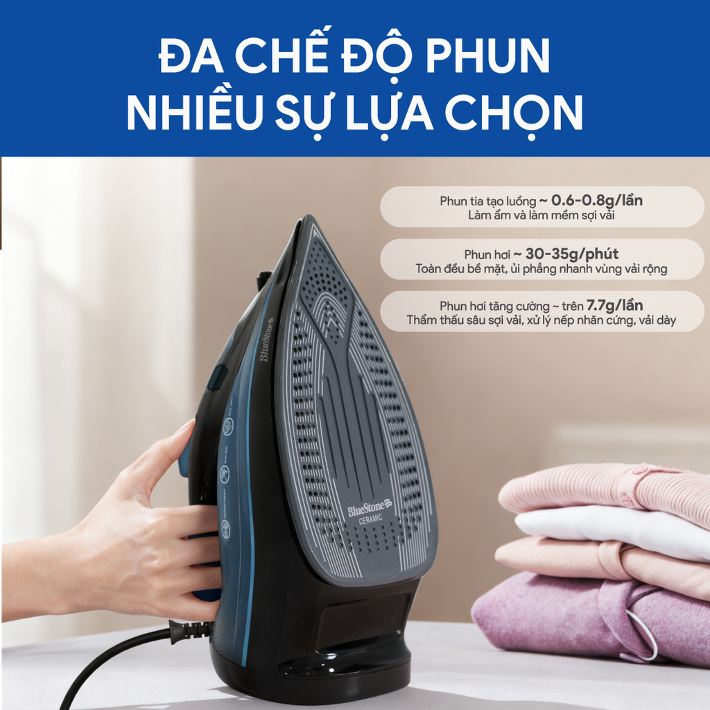 Bàn Ủi Hơi Nước BlueStone SIB-3833 300ml 2400W - Hàng chính hãng - Xanh đen