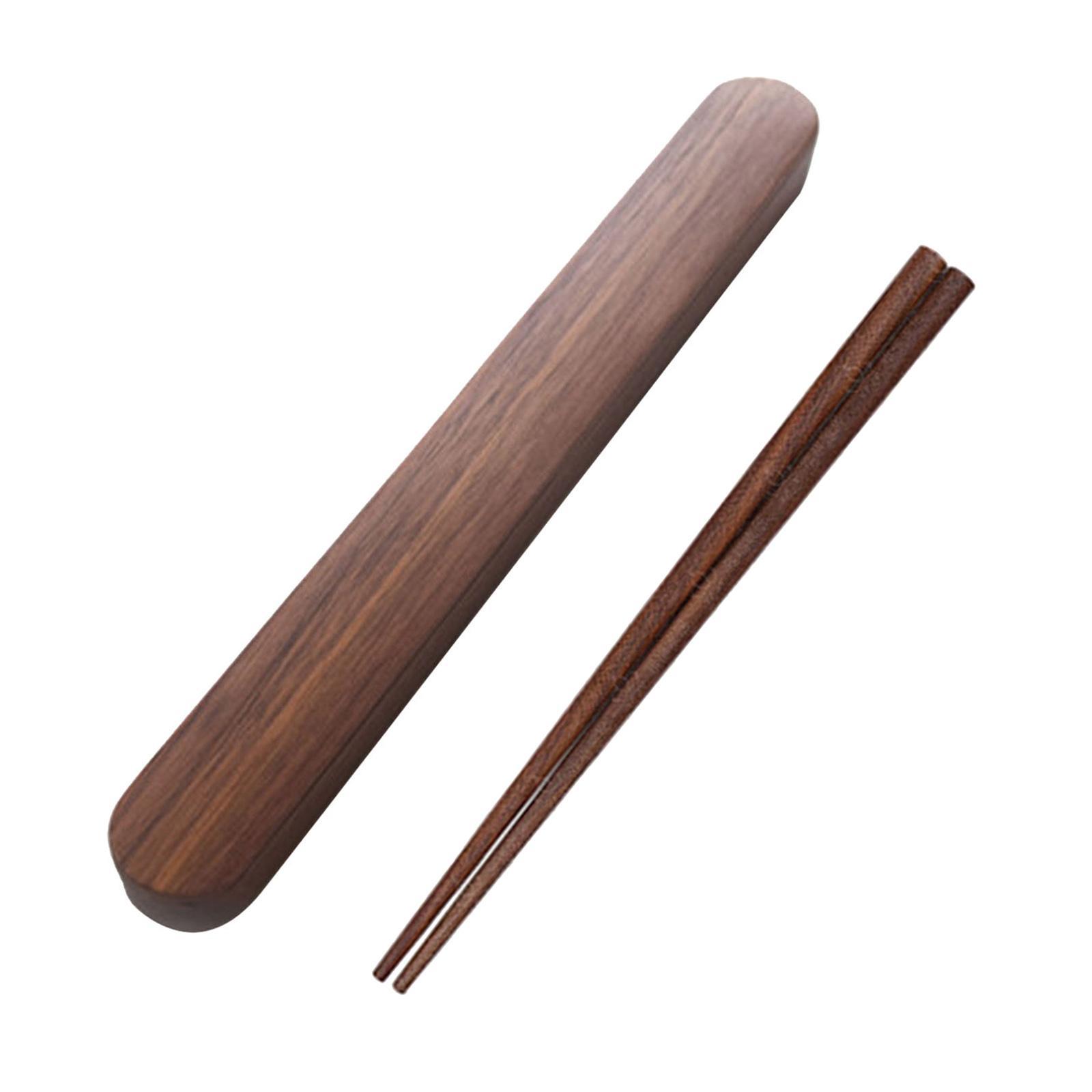 2 Set Portable Outdoor Travel Tableware Walnut Wood Chopsticks with Box Case