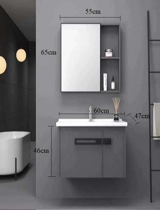 Bộ tủ lavabo màu xanh viền vàng vật liệu nhôm thiết kế hiện đại