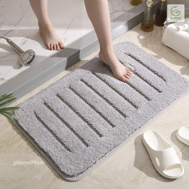 Thảm chùi chân Ghome họa tiết kẻ ô sợi len lông thấm hút tốt, chống trơn trượt cho phòng tắm TC01 KE3O