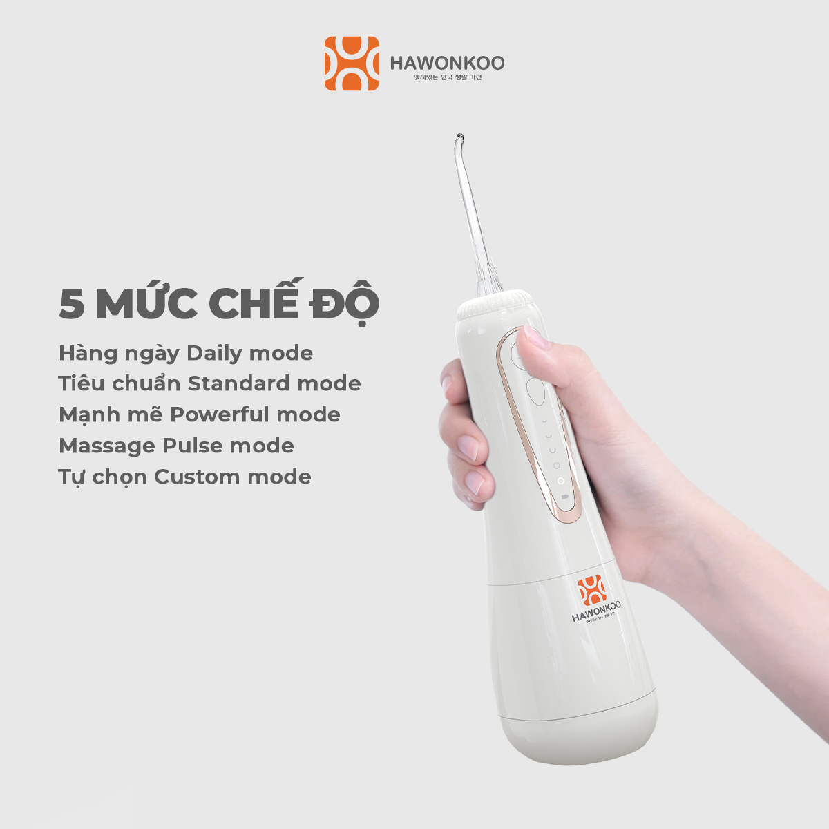 Máy tăm nước HAWONKOO WFH-001 2000mAh Trọng lượng 246gr Hàng Chính Hãng Bảo Hành 12 Tháng - Thương Hiệu Hàn Quốc