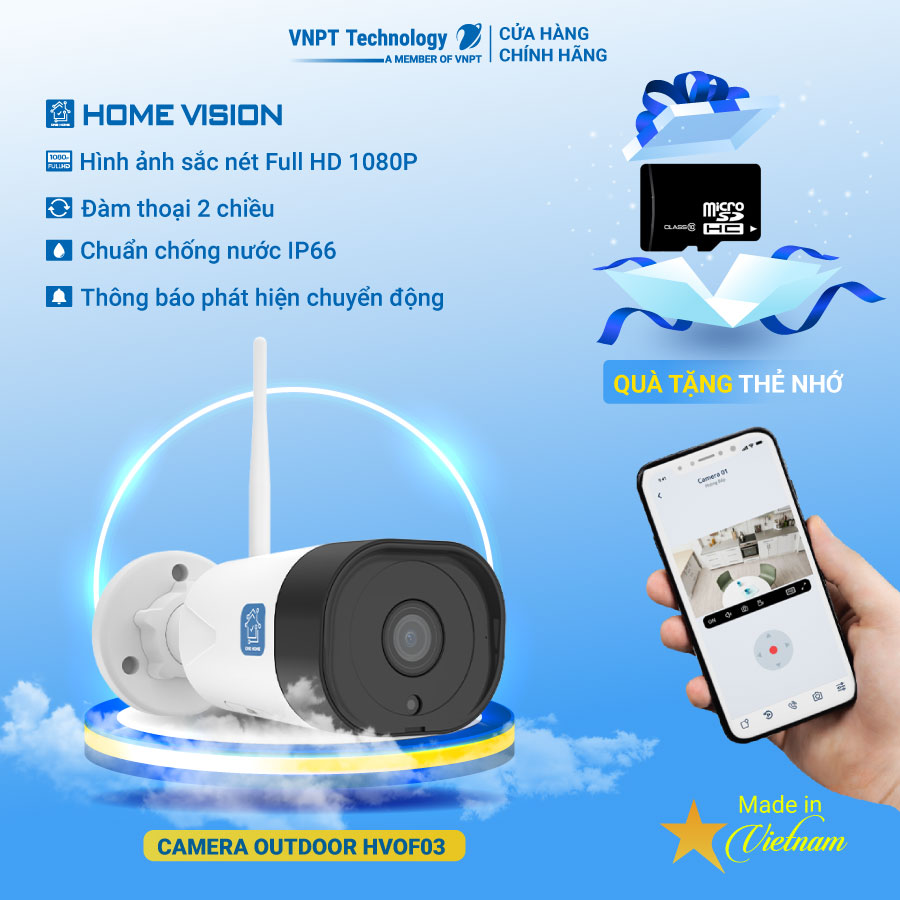 Camera ngoài trời Home Vision VNPT Technology HVOF03 chuẩn chống nước tặng kèm thẻ nhớ hàng chính hãng