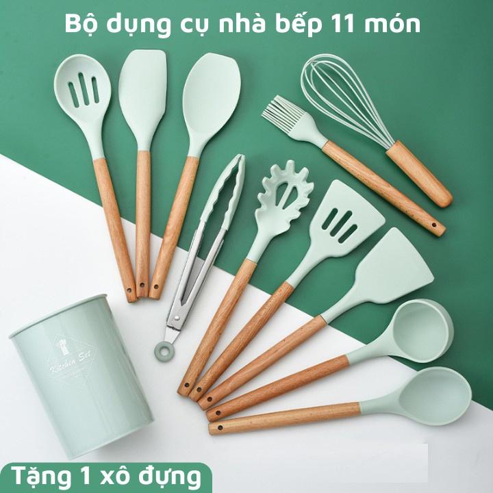 Bộ Làm Bếp Silicone 11 Món, Dụng Cụ Làm Bánh Cán Gỗ Cao Cấp, Nấu Ăn Chịu Nhiệt, An Toàn SHOPGIATOT1989