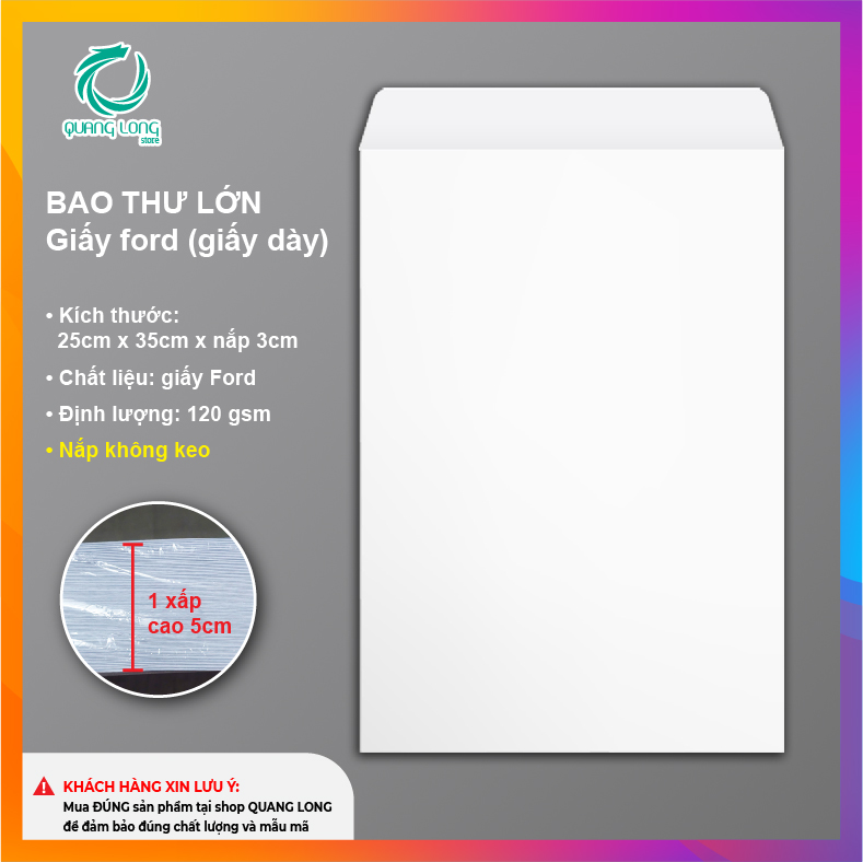 BAO THƯ TRẮNG A4 - 25X35CM - LOẠI TỐT  - 100 CÁI/ XẤP - NẮP KHÔNG KEO