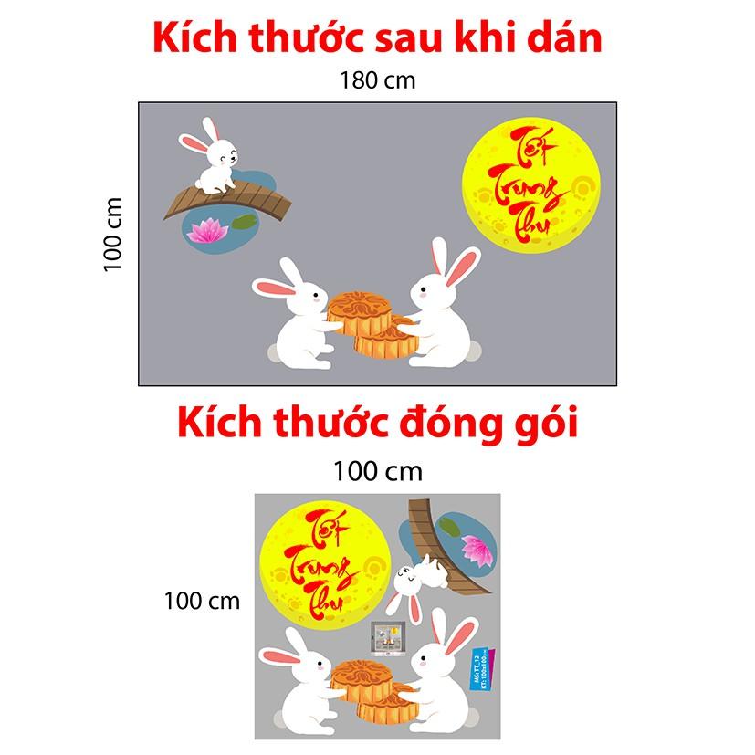 DECAL TRANG TRÍ TRUNG THU SỐ 12 THỎ NGỌC THƯỞNG BÁNH TRUNG THU
