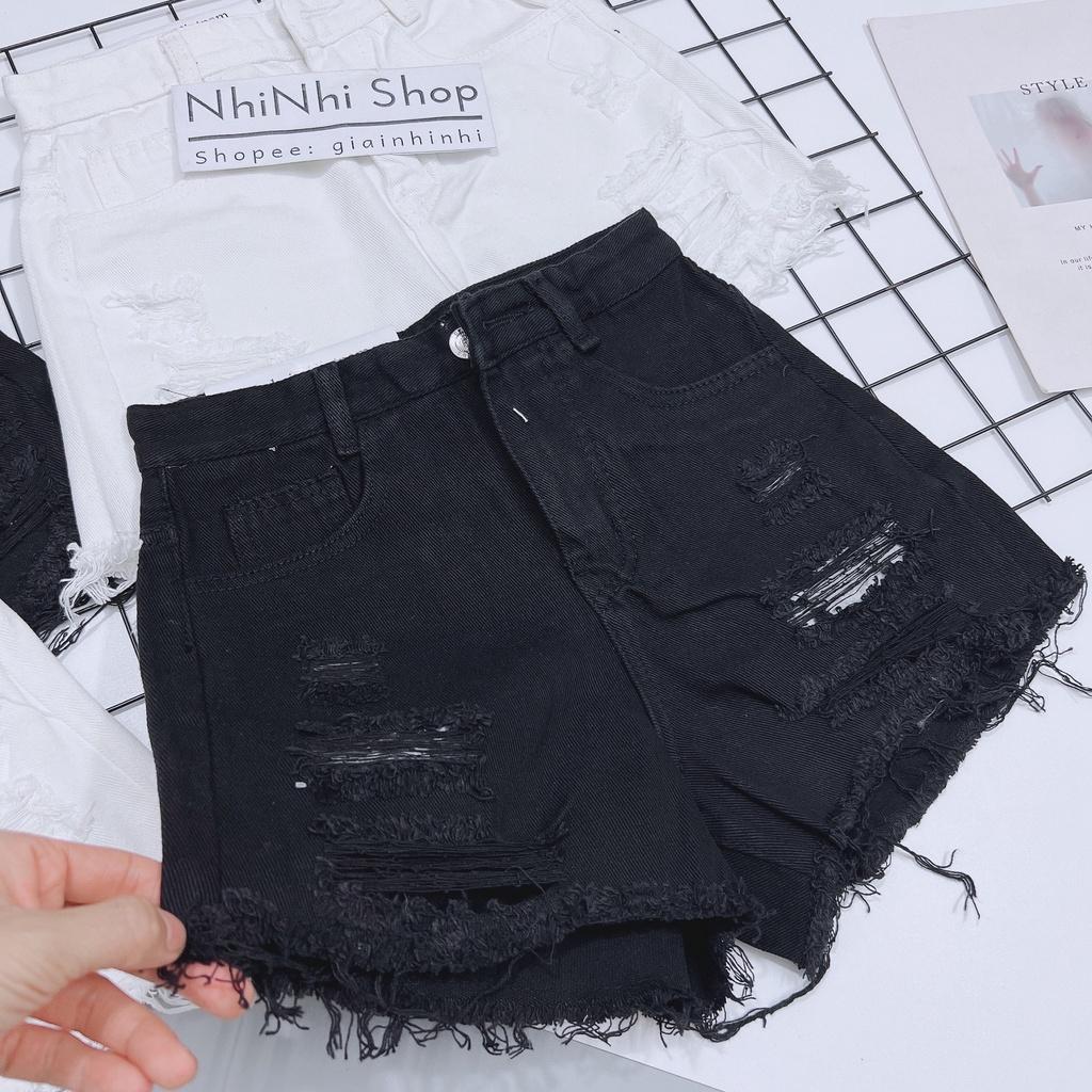 Quần short bò rách đen trắng dáng ôm, Quần đùi nữ co giãn cạp cao sexxy QS703 - NhiNhi Shop