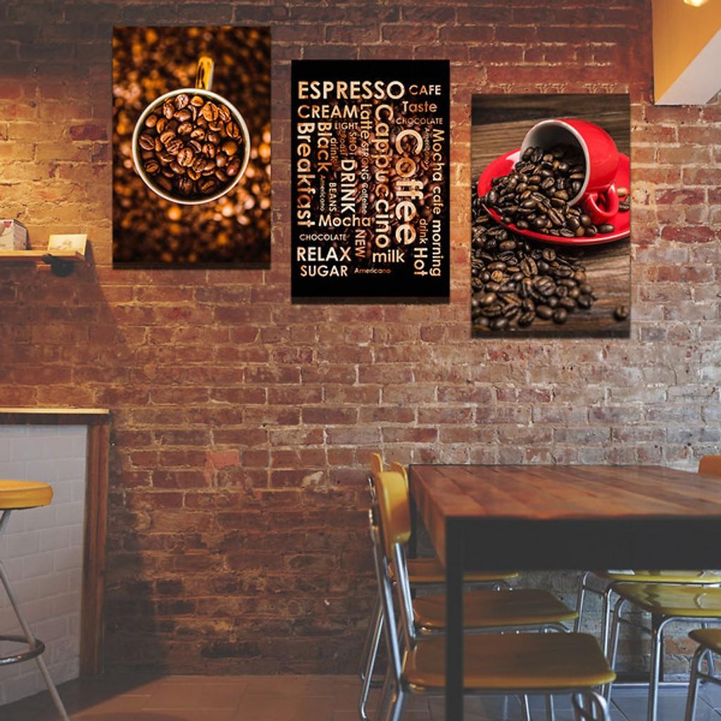 Bộ 3 Tranh treo tường - Tranh Canvas Treo Tường Trang trí quán Cà phê ( Coffee
