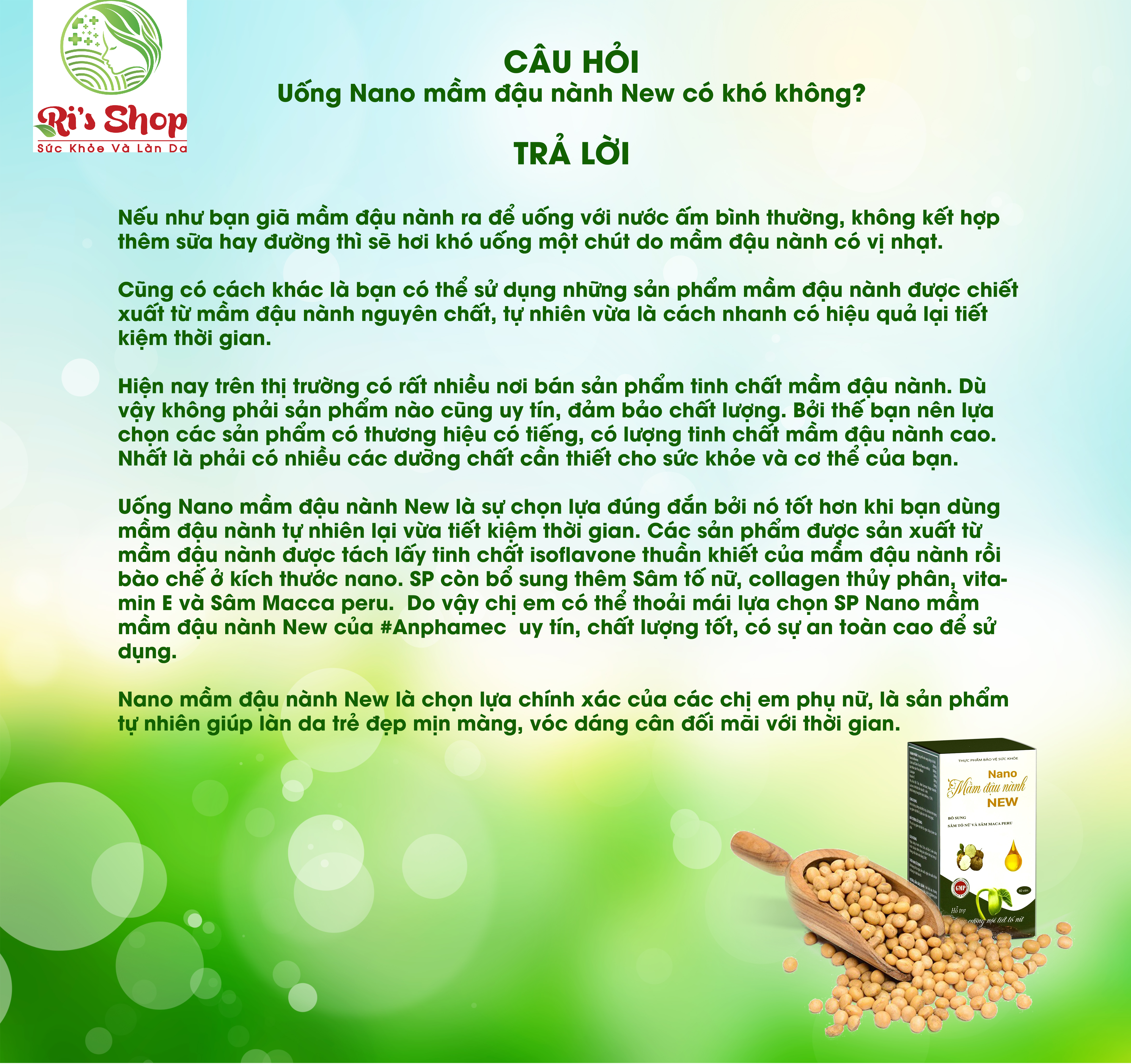 NANO MẦM ĐẬU NÀNH NEW ANPHAMEC - CÂN BẦNG NỘI TIẾT TỐ, CẢI THIỆN LÀN DA VÀ GIÚP CẢI THIỆN VÒNG 1