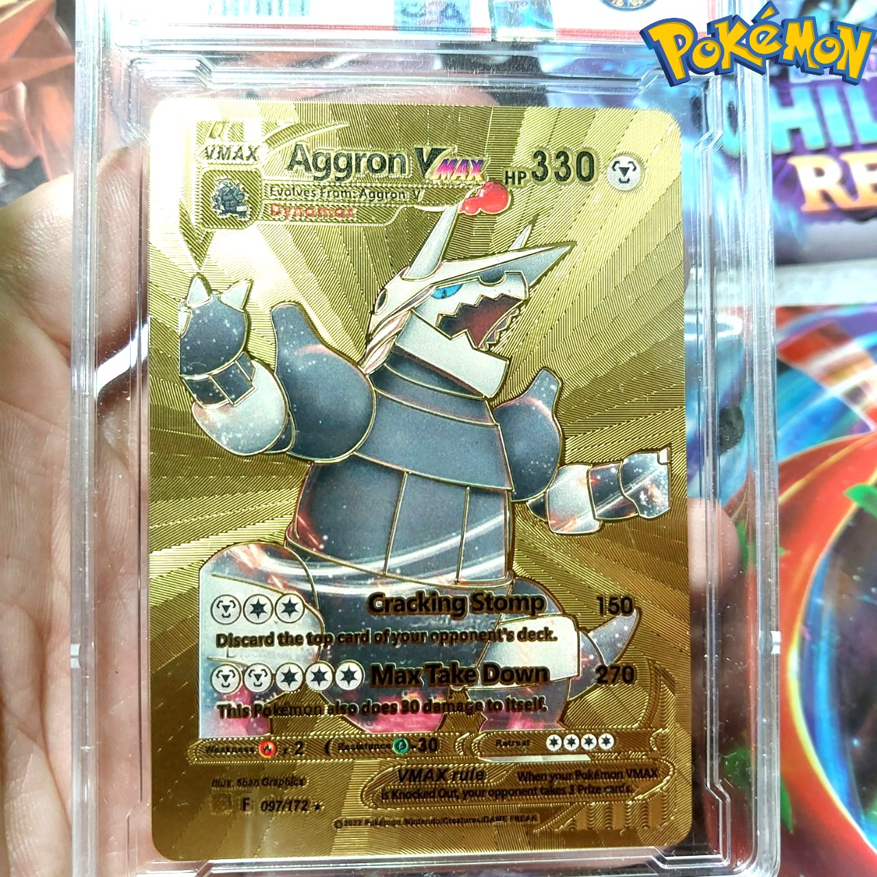 Aggron VMAX 097 172 thẻ pokemon nhôm mạ vàng Gorila siêu cấp Tặng kèm bảo vệ thẻ 1459 d24 1-45