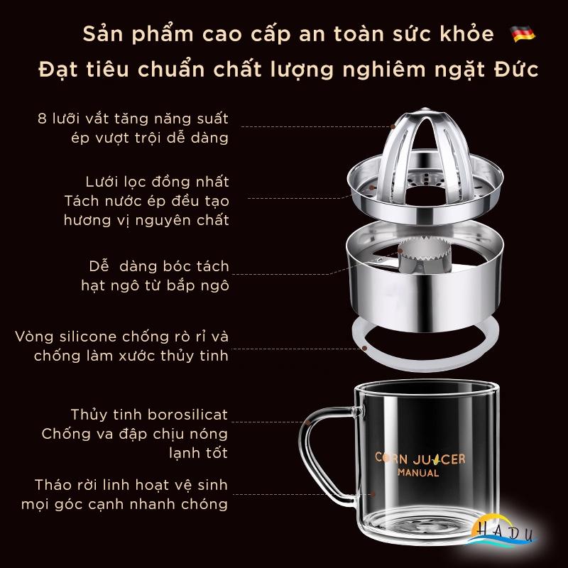 Vắt cam inox bằng tay cao cấp bình thủy tinh kháng khuẩn dễ dàng nhanh chóng tinh khiết tách hạt ngô đa năng HADU